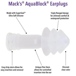 Mack's Aqua Block Silicone Earplugs - 2 Pair